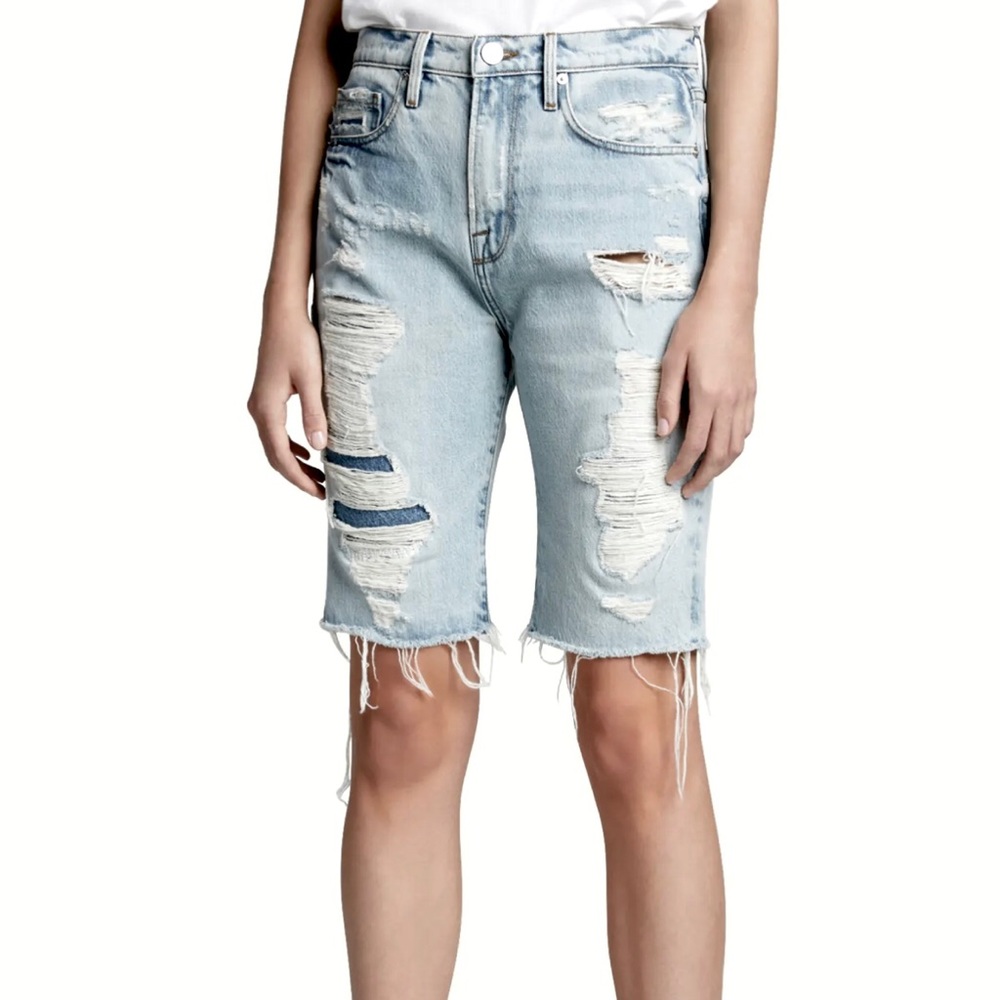 FRAME Le Vintage Shredded Denim Bermuda Shorts Size 29